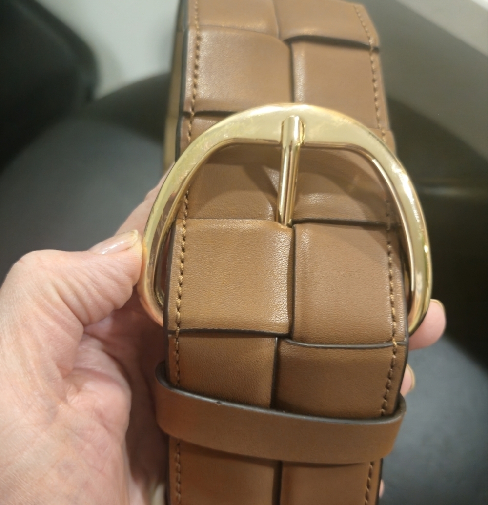 Micheal Kors Brown Woven Leather Wide Belt Sz S/M - Picture 8 of 11